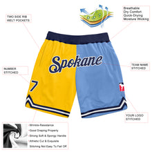 Load image into Gallery viewer, Custom Gold Navy-Light Blue Authentic Throwback Split Fashion Basketball Shorts
