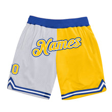 Load image into Gallery viewer, Custom White Gold-Royal Authentic Throwback Split Fashion Basketball Shorts
