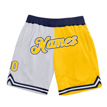 Load image into Gallery viewer, Custom White Gold-Navy Authentic Throwback Split Fashion Basketball Shorts
