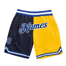 Load image into Gallery viewer, Custom Navy Royal-Gold Authentic Throwback Split Fashion Basketball Shorts
