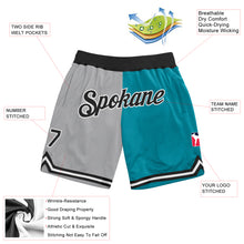 Load image into Gallery viewer, Custom Gray Black-Teal Authentic Throwback Split Fashion Basketball Shorts
