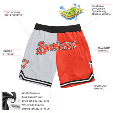 Custom White Orange-Black Authentic Throwback Split Fashion Basketball Shorts