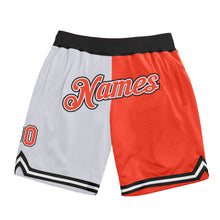 Load image into Gallery viewer, Custom White Orange-Black Authentic Throwback Split Fashion Basketball Shorts
