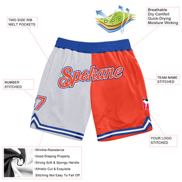 Custom White Orange-Royal Authentic Throwback Split Fashion Basketball Shorts