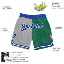 Load image into Gallery viewer, Custom Gray Royal-Kelly Green Authentic Throwback Split Fashion Basketball Shorts
