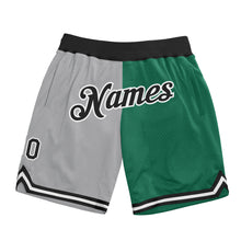 Load image into Gallery viewer, Custom Gray Black-Kelly Green Authentic Throwback Split Fashion Basketball Shorts
