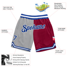 Load image into Gallery viewer, Custom Gray Royal-Maroon Authentic Throwback Split Fashion Basketball Shorts
