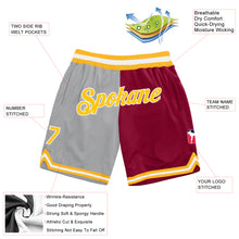 Load image into Gallery viewer, Custom Gray Gold-Maroon Authentic Throwback Split Fashion Basketball Shorts
