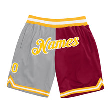 Load image into Gallery viewer, Custom Gray Gold-Maroon Authentic Throwback Split Fashion Basketball Shorts
