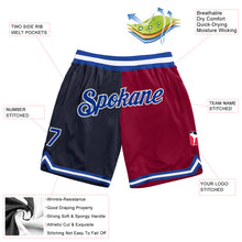 Load image into Gallery viewer, Custom Navy Royal-Maroon Authentic Throwback Split Fashion Basketball Shorts
