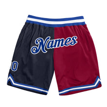 Load image into Gallery viewer, Custom Navy Royal-Maroon Authentic Throwback Split Fashion Basketball Shorts

