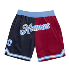 Load image into Gallery viewer, Custom Navy Light Blue-Maroon Authentic Throwback Split Fashion Basketball Shorts
