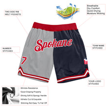 Load image into Gallery viewer, Custom Gray Red-Navy Authentic Throwback Split Fashion Basketball Shorts
