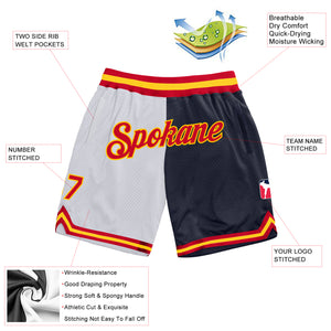 Custom White Red-Navy Authentic Throwback Split Fashion Basketball Shorts