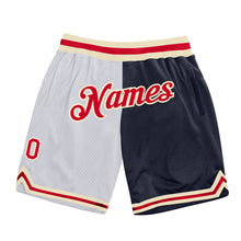 Load image into Gallery viewer, Custom White Red-Navy Authentic Throwback Split Fashion Basketball Shorts
