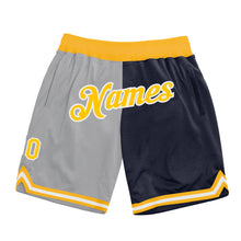 Load image into Gallery viewer, Custom Gray Gold-Navy Authentic Throwback Split Fashion Basketball Shorts
