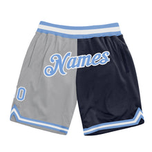 Load image into Gallery viewer, Custom Gray Light Blue-Navy Authentic Throwback Split Fashion Basketball Shorts
