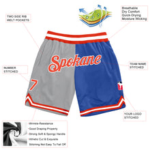 Load image into Gallery viewer, Custom Gray Orange-Blue Authentic Throwback Split Fashion Basketball Shorts
