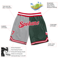 Load image into Gallery viewer, Custom Gray Red-Hunter Green Authentic Throwback Split Fashion Basketball Shorts

