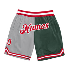 Load image into Gallery viewer, Custom Gray Red-Hunter Green Authentic Throwback Split Fashion Basketball Shorts
