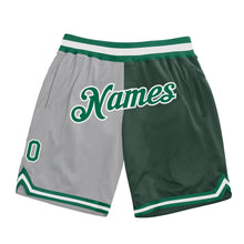 Load image into Gallery viewer, Custom Gray Kelly Green-Hunter Green Authentic Throwback Split Fashion Basketball Shorts
