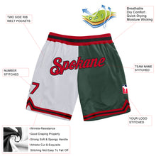 Load image into Gallery viewer, Custom White Red-Hunter Green Authentic Throwback Split Fashion Basketball Shorts
