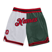 Load image into Gallery viewer, Custom White Red-Hunter Green Authentic Throwback Split Fashion Basketball Shorts
