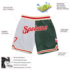 Custom White Red-Hunter Green Authentic Throwback Split Fashion Basketball Shorts