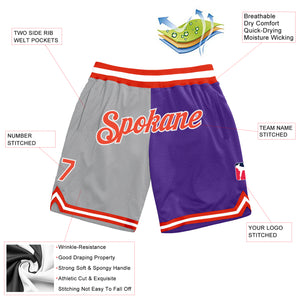 Custom Gray Orange-Purple Authentic Throwback Split Fashion Basketball Shorts