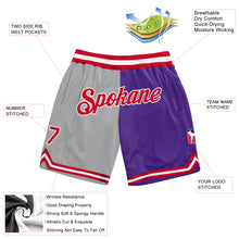 Load image into Gallery viewer, Custom Gray Red-Purple Authentic Throwback Split Fashion Basketball Shorts
