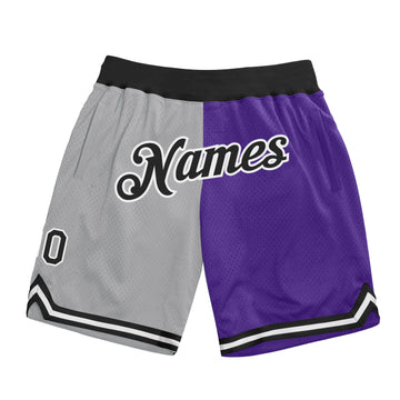 Custom Gray Black-Purple Authentic Throwback Split Fashion Basketball Shorts