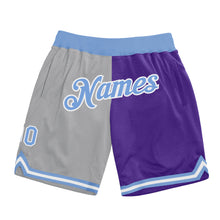 Load image into Gallery viewer, Custom Gray Light Blue-Purple Authentic Throwback Split Fashion Basketball Shorts
