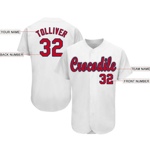 Custom White Red-Navy Baseball Jersey