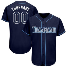 Load image into Gallery viewer, Custom Navy White-Powder Blue Baseball Jersey
