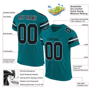 Custom Teal Black-White Mesh Authentic Football Jersey - Fcustom
