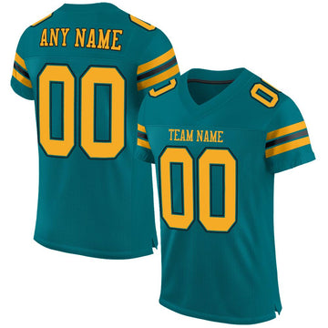 Custom Teal Gold-Black Mesh Authentic Football Jersey - Fcustom