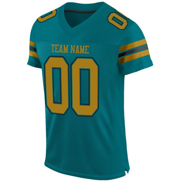 Custom Teal Old Gold-Black Mesh Authentic Football Jersey - Fcustom