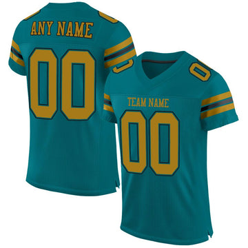 Custom Teal Old Gold-Black Mesh Authentic Football Jersey - Fcustom