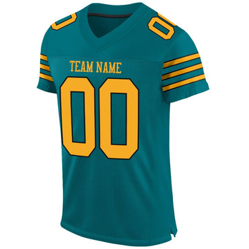 Custom Teal Gold-Black Mesh Authentic Football Jersey - Fcustom