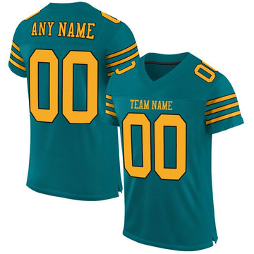 Custom Teal Gold-Black Mesh Authentic Football Jersey - Fcustom