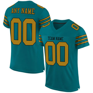 Custom Teal Old Gold-Black Mesh Authentic Football Jersey - Fcustom