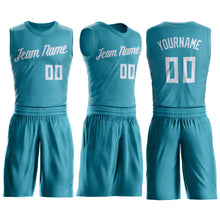 Load image into Gallery viewer, Custom Teal White Round Neck Suit Basketball Jersey - Fcustom
