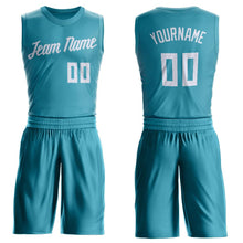 Load image into Gallery viewer, Custom Teal White Round Neck Suit Basketball Jersey - Fcustom
