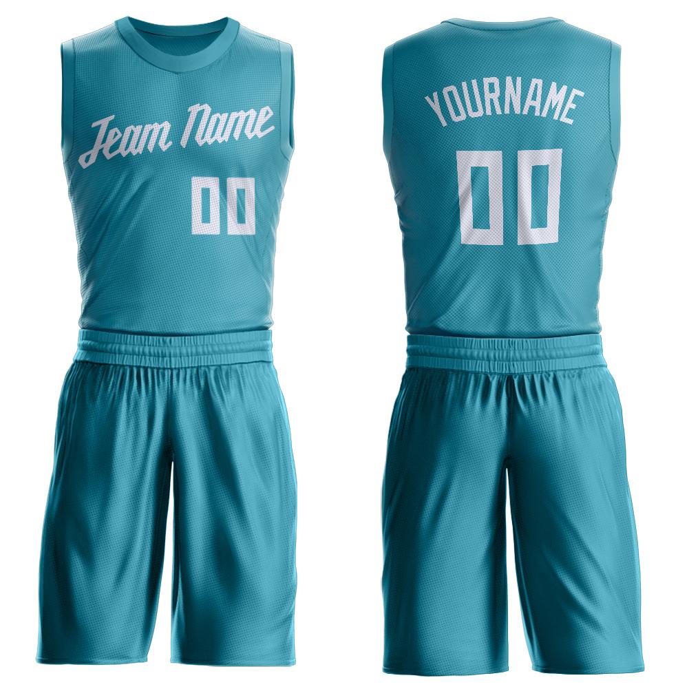 Custom Teal White Round Neck Suit Basketball Jersey - Fcustom