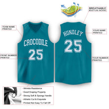 Load image into Gallery viewer, Custom Teal White V-Neck Basketball Jersey - Fcustom
