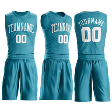 Load image into Gallery viewer, Custom Teal White Round Neck Suit Basketball Jersey - Fcustom
