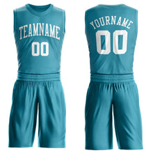 Load image into Gallery viewer, Custom Teal White Round Neck Suit Basketball Jersey - Fcustom
