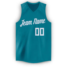 Load image into Gallery viewer, Custom Teal White V-Neck Basketball Jersey - Fcustom
