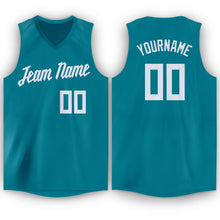 Load image into Gallery viewer, Custom Teal White V-Neck Basketball Jersey - Fcustom
