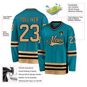 Custom Teal Old Gold-Black Hockey Jersey